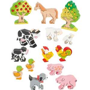 Farm animal wooden figures set, includes horse, cow, sheep, chicken, pig, duck and dog, perfect for imaginative play - Toy