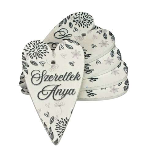 Nyomtatott fa tábla - Szeretlek Anya szív alakú fa tábla, Anyák napi ajándék, 5 darab