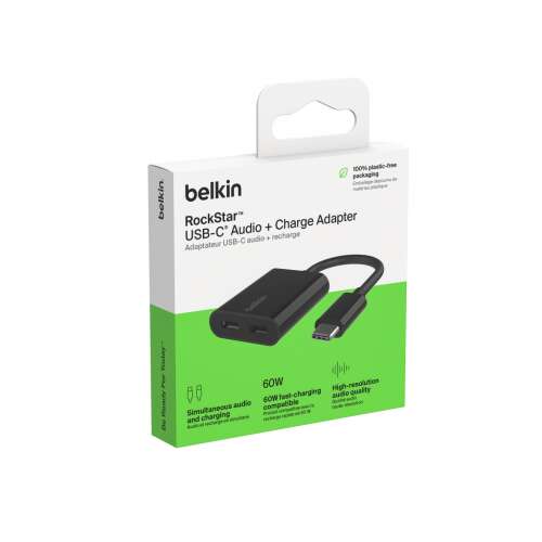 Belkin ROCKSTAR Adaptor dublu USB-C audio + încărcare - negru