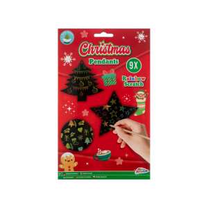 Grafix Weihnachts-Kratzbilder-Anhänger, 9-teiliges Set, Weihnachtsbaum, Stern, Kreis, Ornament, Lebkuchenmann, Strumpf, Geschenk, Tasse, Weihnachtsmann, Regenbogen-Kratzbild, Bastelset, Aktivität für Kinder - Grafix