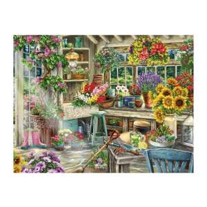 Ravensburger 2000 darabos kirakós játék, A kertész paradicsoma, egy színes és részletes képet mutat be egy virágokkal teli fészerből - Puzzle & Kirakó