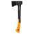 Fiskars X18 S axe, black and orange, with a black handle and orange grip