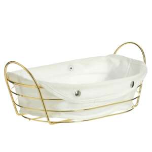 Pufo gold metal bread basket with removable textile lining, isolated on white background - Bread Bin