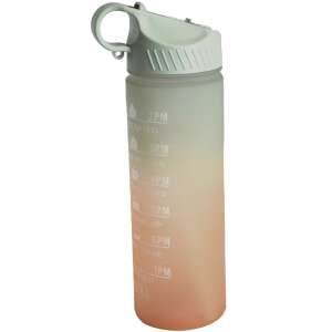 Pufo Motivational Water Bottle, 500ml, Green/Orange, Time Marked, with Straw - Water Bottle