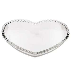 Pufo Heart glass serving bowl, 22 cm, heart shaped, clear glass, beaded rim, for nuts, candy, snacks, dessert - Bowl