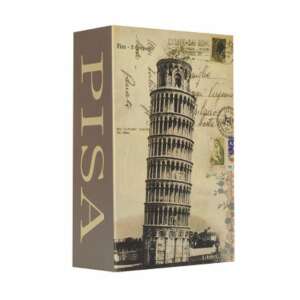 Pisa Book Safe, hidden safe disguised as a book, with a key lock, featuring a vintage image of the Leaning Tower of Pisa - Security Safe