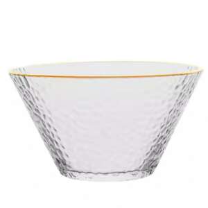 Elegant deep glass bowl with gold rim, 23 cm, Pufo Shine brand - Bowl
