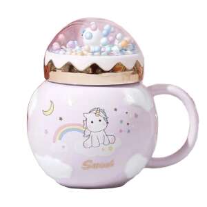 Pufo Unicorn World ceramic mug with lid for coffee or tea, 400 ml, purple - Mug