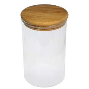 Glass storage jar with bamboo lid, 1 liter capacity - Kitchen Storage Container