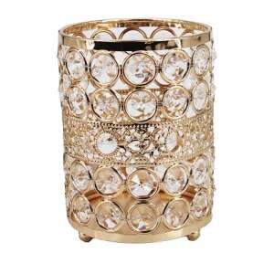 Arany fém sminkecset tartó kristály díszítéssel, Pufo Fame - Kozmetikai rendszerező