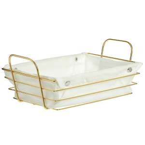 Gold metal bread basket with removable white fabric liner, Pufo brand - Food storage