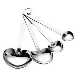 4 pc Set of Different Sized Metal Spoons for Measuring Ingredients, Spices, Heart Shaped, Silver 93422384 - Other Measuring Tool