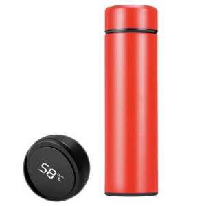 Red stainless steel thermos with digital temperature display - Thermos and Beverage Holder