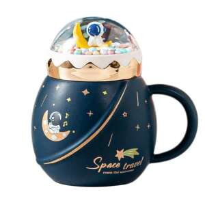 Cana cu capac tip ceainic din ceramica Pufo Travel the Space pentru cafea sau ceai, 500 ml, albastru inchis 93422840 Ceainic