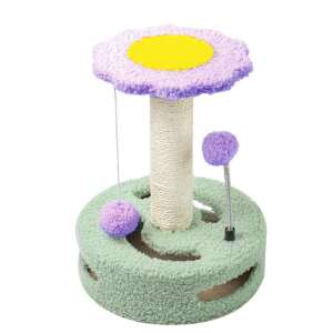 Pufo Flower Cat Toy Set with Scratching Posts and Ball, 33 cm, Green/Purple 93422867 - Cat Toy