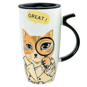 Pufo Detective high ceramic mug with lid, for coffee or tea, 450 ml 93422955 - Mug