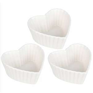 3 pc Pufo Heart Porcelain Bowl Set for Appetizers, Desserts, Side Dishes, White 93423173 - Bowl