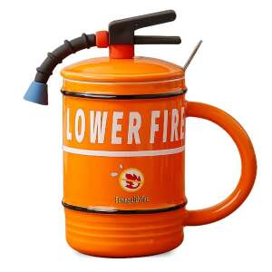 Ceramic Mug with Lid and Pufo Stop Fire Spoon for Coffee or Tea, 400 ml, Orange 93423345 - Serving