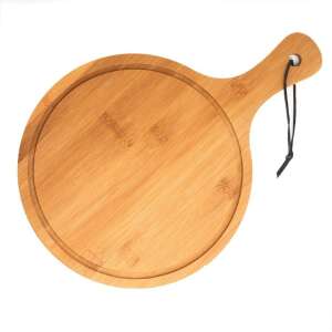 Pufo Round Bamboo Serving Platter with Handle for Food, Appetizers, Pizza, 38 cm, Brown 93423437 - Serving tray