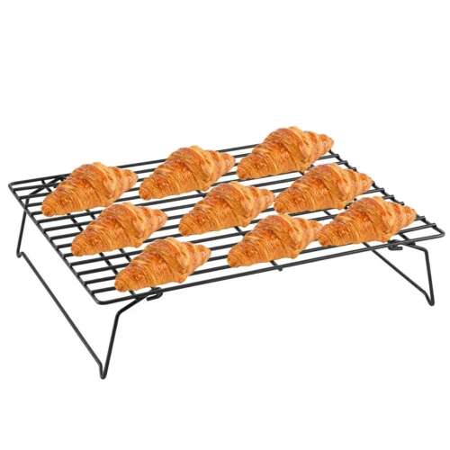 Black metal cooling rack for cakes, pastries, cookies, and other baked goods
