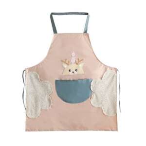 Pufo Deer pink kitchen apron with deer design, waterproof and oil-proof, with pocket - Apron