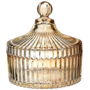 Pufo Style glass candy jar with lid, 16 cm, yellow - Food storage