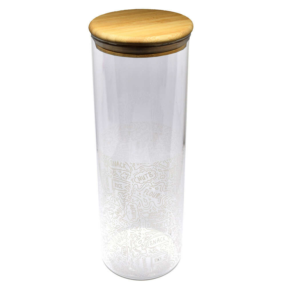 Pufo Borosilicate Glass Container for Sugar, Coffee, Tea or Spices, with Airtight Bamboo Lid, 1.9 L