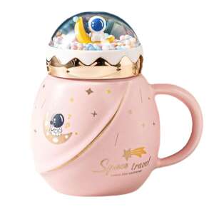 Cana cu capac tip ceainic din ceramica Pufo Travel the Space pentru cafea sau ceai, 500 ml, roz 93423653 Ceainic