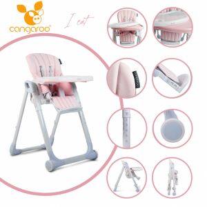 Cangaroo I Eat rózsaszín etetőszék kollázs, jellemzők és részletek - Cangaroo