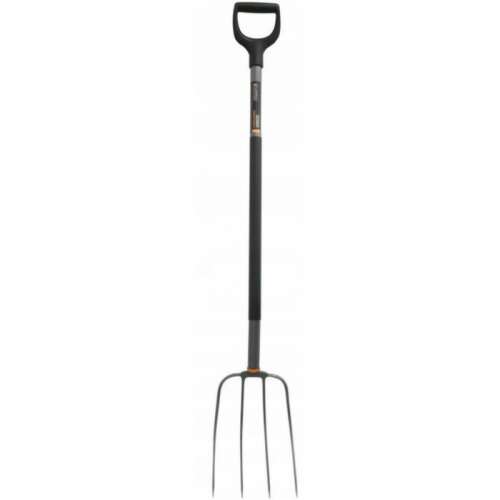 Fiskars Ergonomic Compost Fork, Grey, 136 cm long, 22 cm wide, for moving, turning and spreading loose materials like grass, straw, weeds, leaves, compost and garden waste