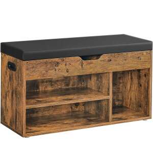 VASAGLE Shoe Bench with Cushioned Seat, 80 x 30 x 44 cm, 3 Compartments & 1 Storage Bin, 150 kg Load Capacity, Industrial Style, Rustic Brown 93438458 - VASAGLE Shoe Storage