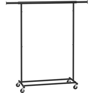 Suport de haine din metal negru cu roți, Songmics HSR13BKV1, capacitate de 90 kg - Suport pentru haine