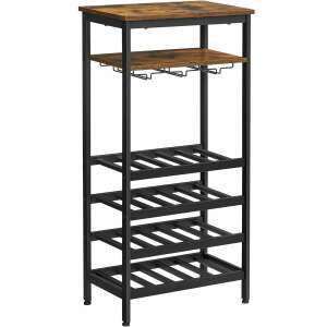 VASAGLE wine rack, 20 bottle capacity, with glass holder, industrial style, rustic brown and black - Kitchen & dining