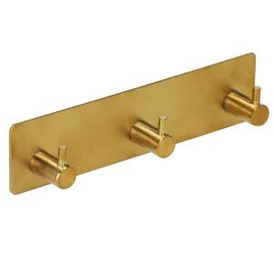Sersimo Bathroom Towel Rack, Drill-Free Installation, Steel, 3 Hooks, 18x4.5cm, Gold 93438841 - Towel rack