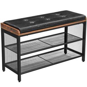 VASAGLE Hall Bench with Shoe Rack, Leather Padded Seat, Industrial Design, 30x80x48cm, Black and Brown 93439000 - VASAGLE Shoe Storage