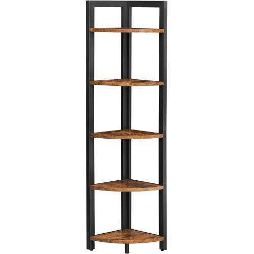 Kutna polica za knjige na 5 razina,  30 x 30 x 150 cm, rustikalno smeđe-crna | VASAGLE