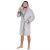 Man wearing gray hooded terry cloth robe, knee length, M/L size