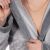 Close-up of hood of gray hooded terry cloth robe