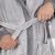 Close-up of tie belt of gray hooded terry cloth robe