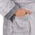 Close-up of pocket and sleeve of gray hooded terry cloth robe