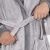 Close-up of tie belt of gray hooded terry cloth robe
