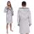 Gray hooded bathrobe for men, M/L size, with two pockets, belt, and hanging loop