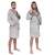 Gray hooded bathrobe for men, M/L size, with two pockets, belt, and hanging loop