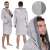 Gray hooded bathrobe for men, M/L size, with two pockets, belt, and hanging loop