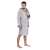 Gray hooded bathrobe for men, M/L size, with two pockets, belt, and hanging loop