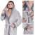 Gray hooded bathrobe for men, M/L size, with two pockets, belt, and hanging loop