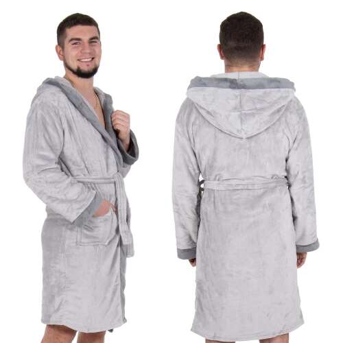 Men's bathrobe, knee-length, large hood, size M/L, grey