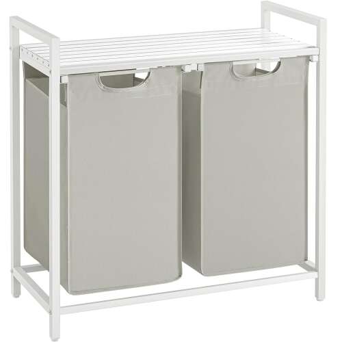 VASAGLE 2-compartment laundry hamper with shelf, white