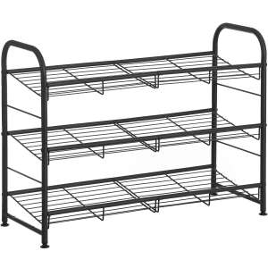 Songmics 3-tier black metal shoe rack with adjustable shelves - SONGMICS