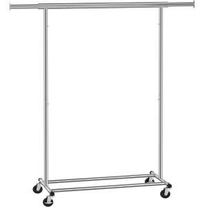 SONGMICS Suport pentru haine cu sina superioara extensibila, pe roti, reglabil pe latime, 45x(92-132)x160cm, inox argintiu 93441370
